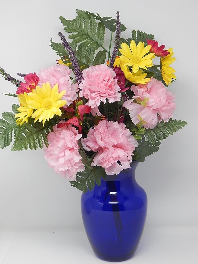 Floral Supply Online - 8" Rose Vase and Flower Guide Booklet - Decorative Glass Flower Vase for Floral Arrangements, Weddings, Home Decor or Office. (Cobalt)