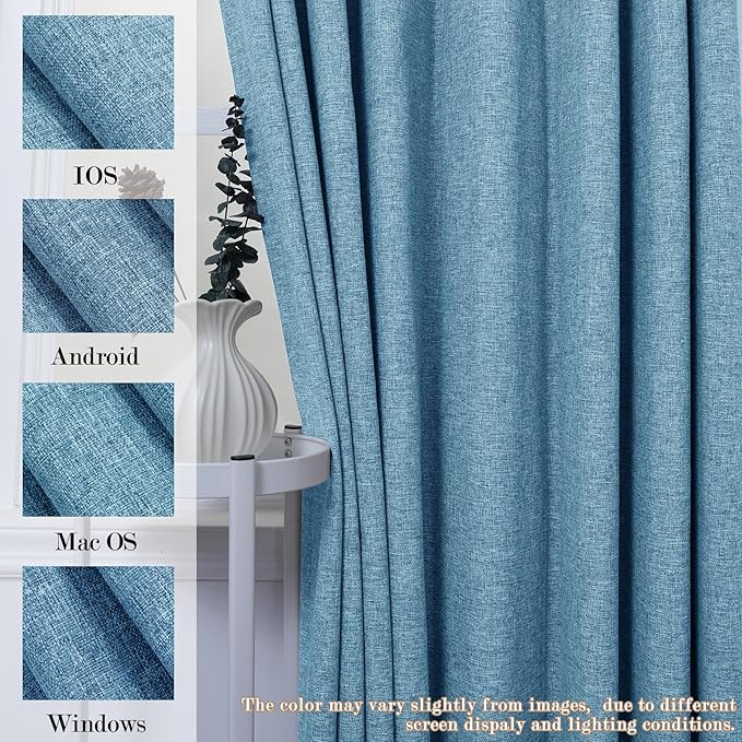Room Divider Curtains Screen Partitions, Linen Look 100% Blackout Drapery 84 Inches Long, 120" Wide Pinch Pleated Window Drapes, Privacy Protecting, Light Blocking, (1 PC, Blue)