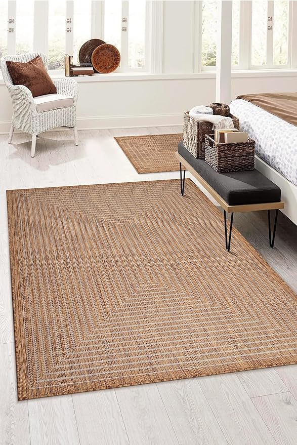 Adiva Rugs Outdoor Indoor Area Rug, Weather Resistant, Easy to Clean, Stain Resistant Floor Mat for Dining Room, Backyard, Deck, Patio (Wooden, 6' x 9')