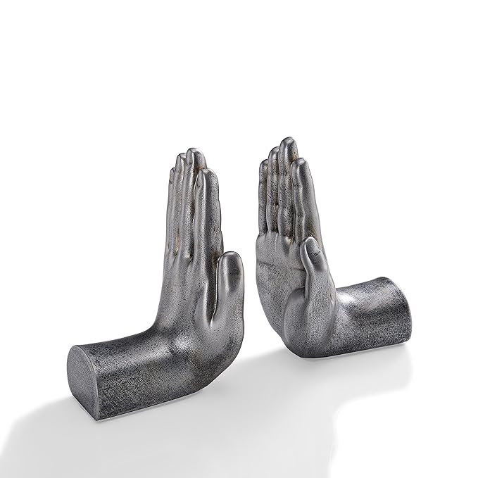 Danya B. Contemporary Accent Book Shelf Decor - Hands Sculpture Bookend Set of 2 (Silver)