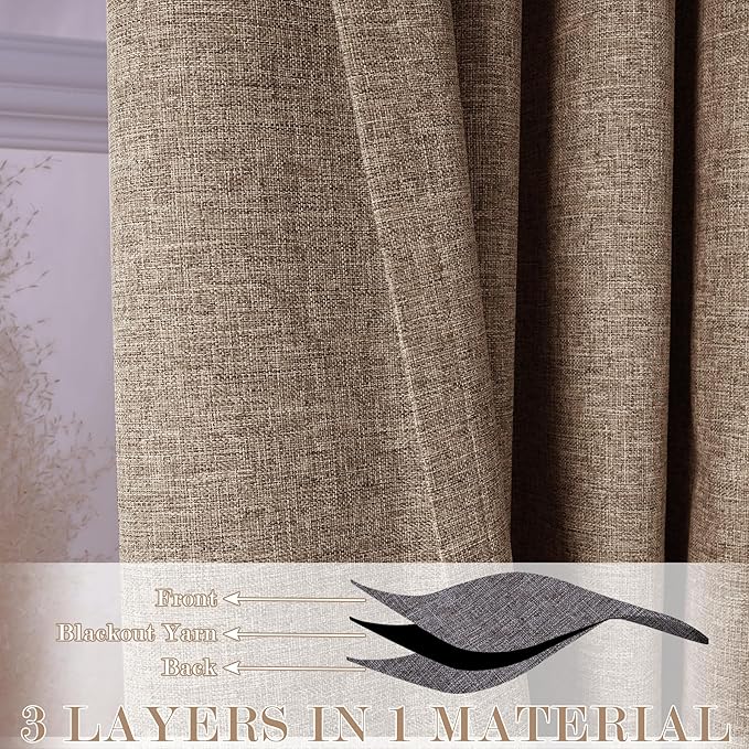 Extra Wide 100% Blackout Linen Textured Curtains - Room Dividers, W200 x L84 (1 Panel), Pinch Pleat Drapes for Living Room, Full Light Block Out Drapery for Sliding Door, Taupe