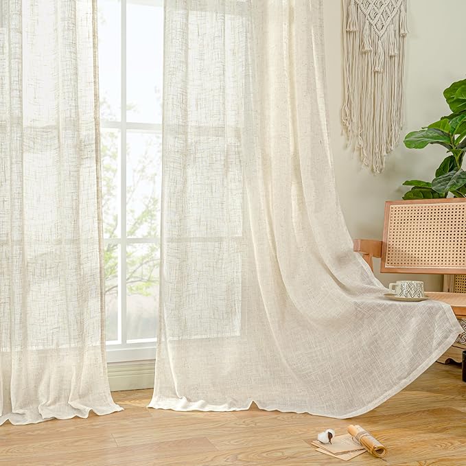 LAMIT Natural Linen Curtains for Living Room 2 Panels Set, 78 Inch Faux Linen Textured Light Filtering Drapes Bronze Grommet Boho Panels for Farmhouse/Bedroom/Porch, 52 x 78 Inch
