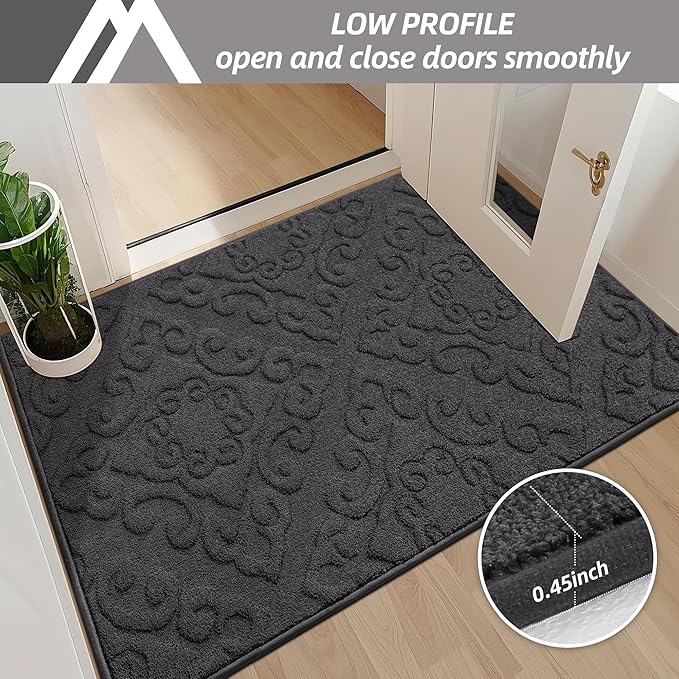 COSY HOMEER-Door-Mat-Non-Slip-Entryway-Rug 32”x48” Absorbent Welcome Mats Washable Dirt Trapper Door Mat Entrance Floor Mats for Front Back Doormats and Wet Shoes,Dark Grey
