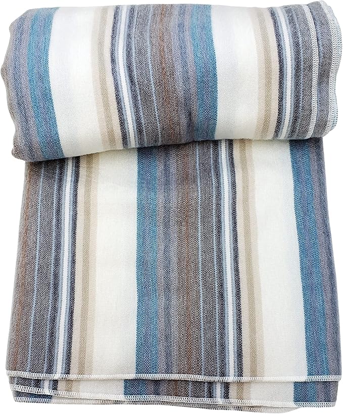 Alpaca Wool Throw Blanket | Super Soft, Lightweight, Breathable and Hypoallergenic | Non-Itchy or Scratchy (Blue White Varicolored, Queen (U.S. Standard))