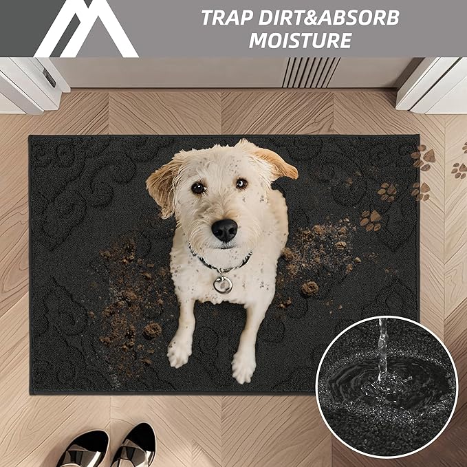COSY HOMEER-Door-Mat-Non-Slip-Entryway-Rug 24”x36” Absorbent Welcome Mats Washable Dirt Trapper Door Mat Entrance Floor Mats for Front Back Doormats and Wet Shoes,Black