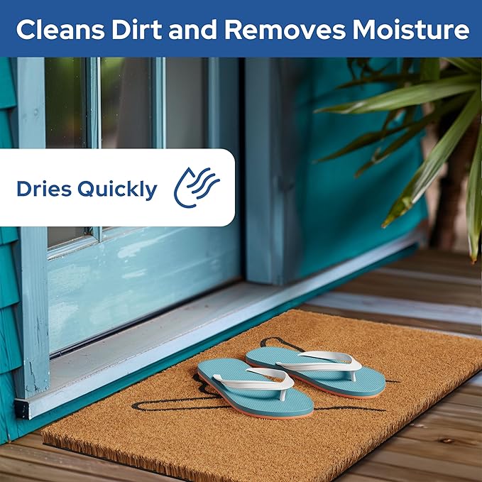 Barnyard Designs Natural Coco Coir Heavy Duty Backing Doormat - Large Cute Non-Slip Front Door Welcome Mat for Outside Entrance or Porch Entry, Brown (17x30, Shaka)