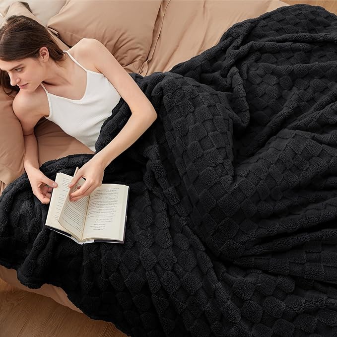 Bedsure GentleSoft Blankets Queen Size for Bed - Super Soft Cozy Blanket for Women Men Girls, Large Fuzzy Fleece Throw for Bedroom Decor, Black, 90x90 Inches