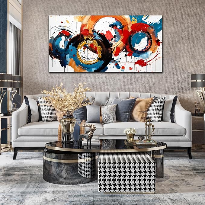 Abstract Wall Art Large Canvas Prints Modern Living Room Bedroom Home Office Wall Decor Framed Colorful Circle Abstract Picture Ready to Hang Size 24x48