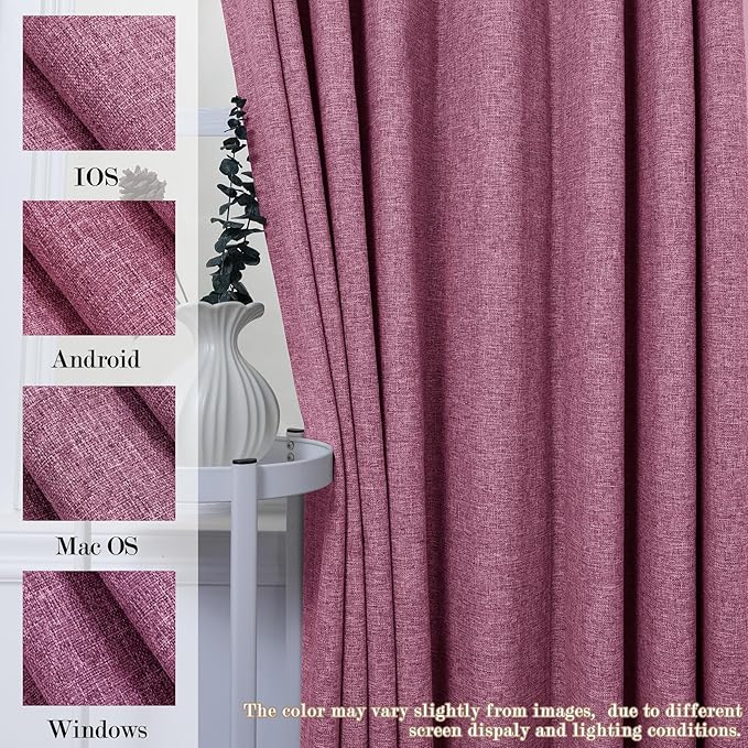 Extra Wide 100% Blackout Linen Textured Curtains - Room Dividers, W150 x L108 (1 Panel), Pinch Pleat Drapes for Living Room, Full Light Block Out Drapery for Sliding Door, Lilac