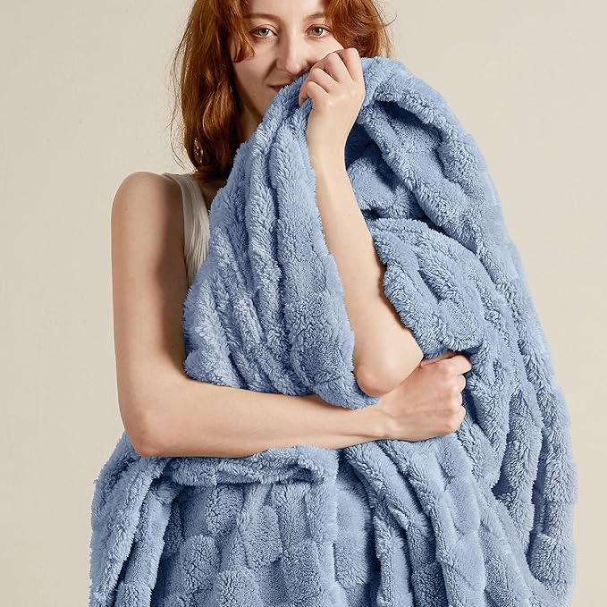 Bedsure GentleSoft Blankets Queen Size for Bed - Super Soft Cozy Blanket for Women Men Girls, Large Fuzzy Fleece Throw for Bedroom Decor, Ashley Blue, 90x90 Inches