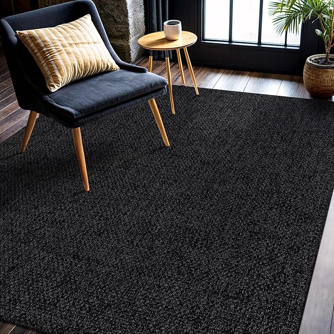 CAMILSON Easy Jute Rug 6x9, Indoor Outdoor Dark Gray Black Farmhouse Area Rugs for Living Room Patio and Kitchen Rug, Solid Boho Woven Design, Easy-Cleaning, Washable Outside Carpet Alfombras (6 x 9)