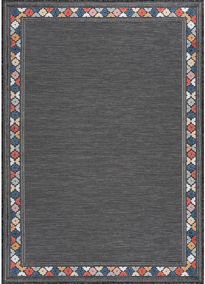 Beverly Rug Outdoor Rug 9x12 Modern Bordered Large Area Rugs for Indoor and Outdoor Patio Easy to Clean Non Shedding Living Room Porch Garden Washable Outside Carpet (9 x 12 Dark Gray)