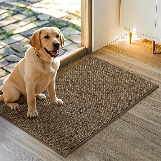 JSEI Dirt Trapper Door Mat 20"x32" Non-Slip Washable Entrance Mat, Dog Doormats, Absorbent & Fade-Resistant Floor Mats, Low Profile Welcome Mats for Entryway, Front Door, and Inside Entrance, Brown