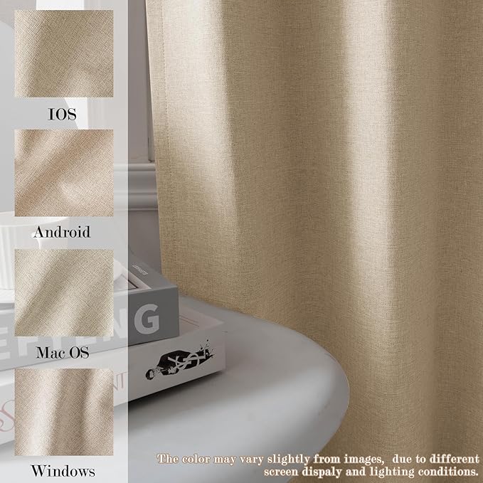 Sand Beige Pinch Pleat 100% Blackout Drapes Linen Blend, Room Divider, Room Darkening, Energy Saving, Furniture Protecting, Light Blocking Extra Wide Privacy Curtains, 200Wx108L, 1 PC