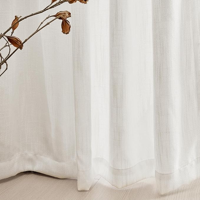 MYSKY HOME Natural Living Room Curtains 2 Panel Sets, Soft Cotton Blend Semi Sheers Light Filtering Back Tab Privacy Drapes for Patio Pergola Gazebo Nice Vertical Elegant Style, 50 x 95 Inches