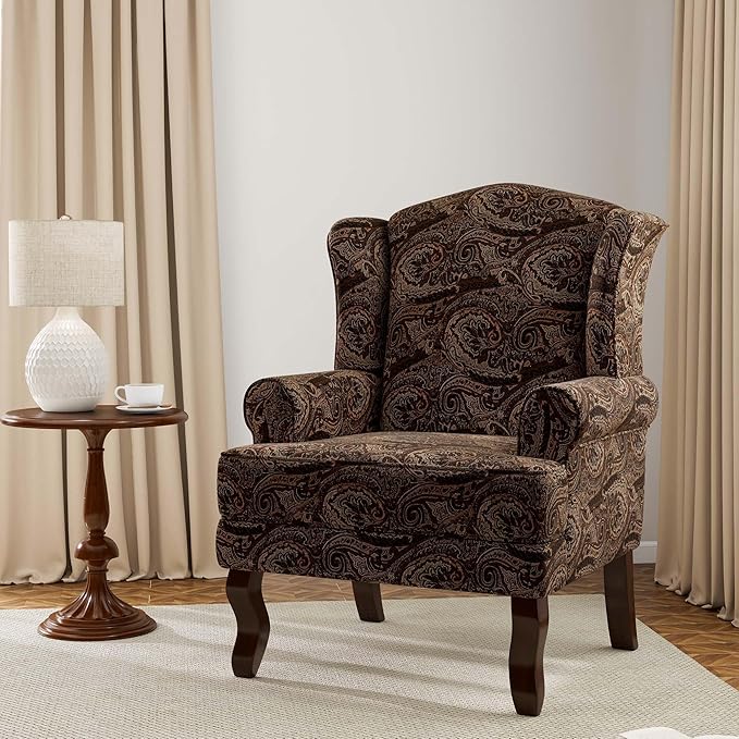 Accent Chair, High Back Upholstered Armchair with High Resilience Sponge & Wood Legs, Mid-Century Modern Comfy Single Sofa Reading Chairs for Living Room, Bedroom (Cranberry, Set of 2)