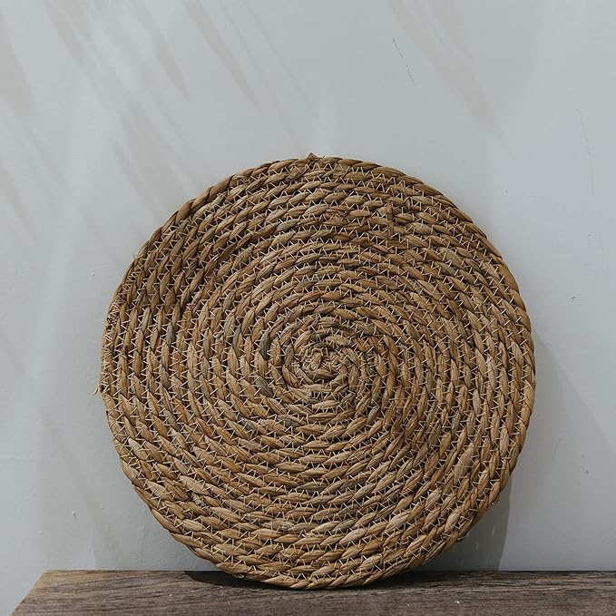 Defined Deco Woven Placemats Set of 4,12" Round Rattan Placemats,Natural Hand-Woven Water Hyacinth Placemats,Farmhouse Weave Place Mats,Rustic Braided Wicker Table Mats for Dining Table,Home,Wedding.
