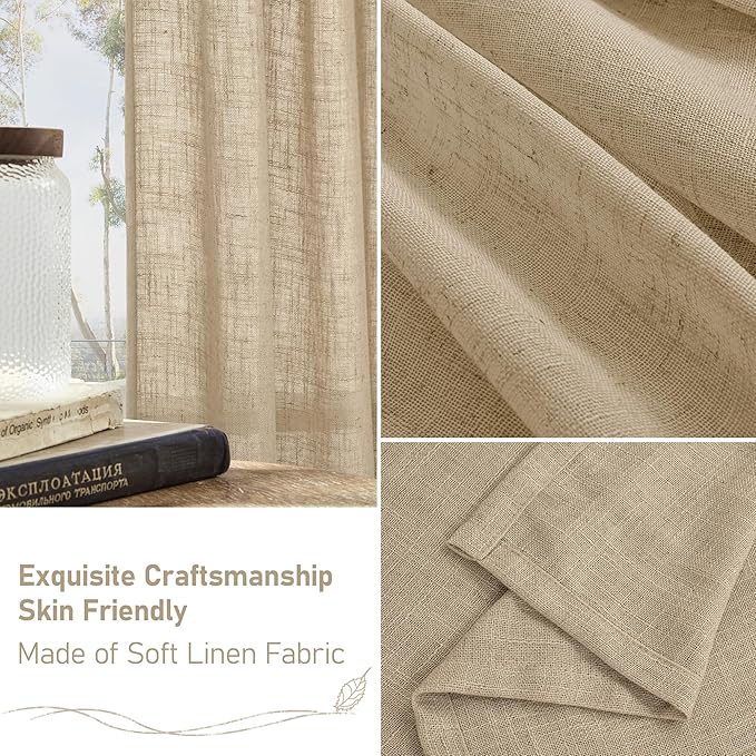 LAMIT Short Linen Curtains 45 Inch Long 2 Panels for Kitchen, Brown Light Filtering Panels Bronze Grommet Burlap Textured Window Drapes for Cafe/Windows/Dining Room, 34 x 45 Inch
