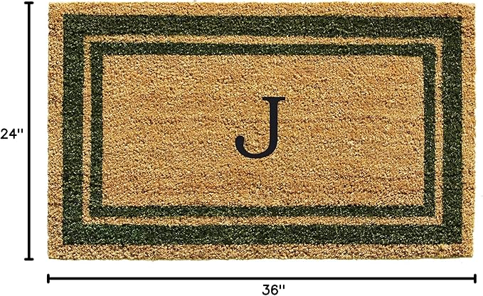 Calloway Mills 153042436J Sage Green Border 24" x 36" Monogram Doormat, (Letter J)