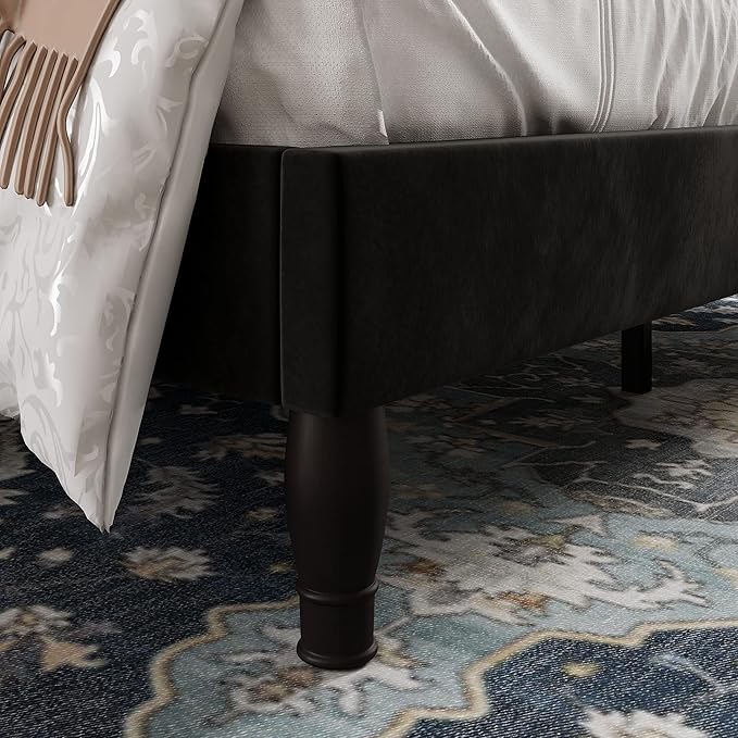 Allewie Full Size Bed Frame with Adjustable Velvet Tiara Headboard, Upholstered Diamond Button Tufted Platform Bed, Wood Slats Support, No Box Spring Needed, Black