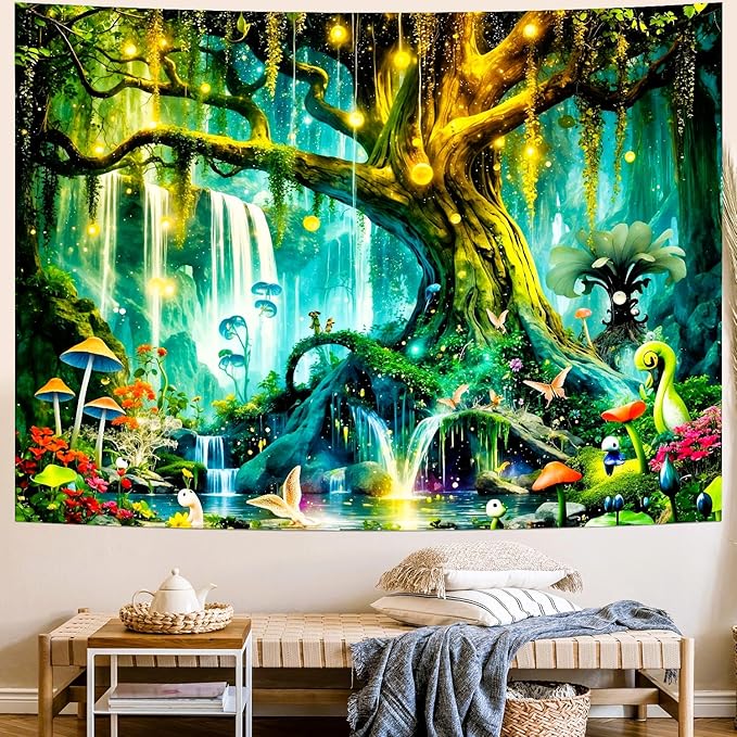 Delur Magical Forest Tapestry Fantasy Tree of Life Enchanted Fairy Tale Forest Tapestry Mystical Psychedelic Nature Landscape Wall Hanging Headboard for Bedroom Living Room Home Decor (59.1" x 78.7")