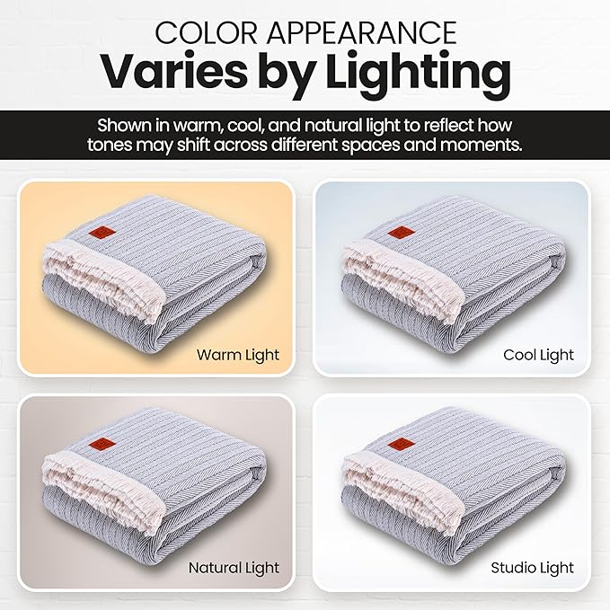 Gold Case Throw Blanket for Bed – 100% Recycled Turkish Cotton Bed Blanket – Decorative Throw Cotton Blankets for Living Room & Bedroom – Vintage Grey Woven Queen Blankets – 90x90