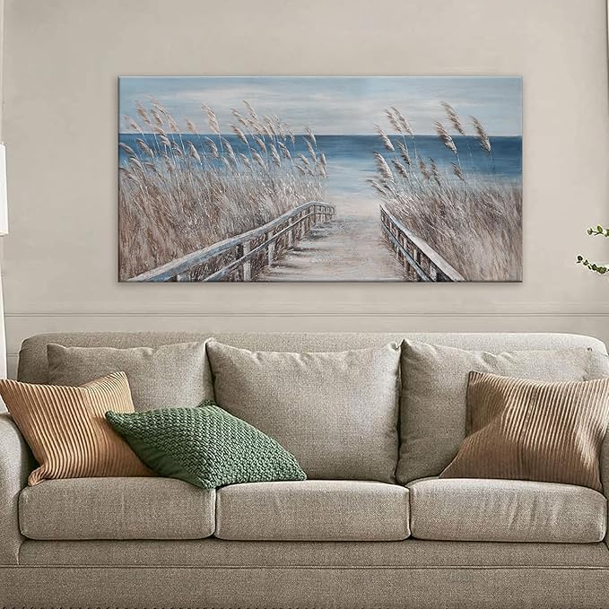 Dimpaga Canvas Wall Art Decor Modern Wall Art for Living Room Landscape Coastal Wall Art Prints Blue Beach Wall Art Decorations Seascape Art Work for Wall Decor Bedroom Office Decor 20" X 40"