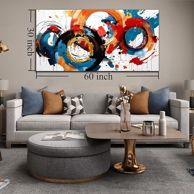 Abstract Wall Art Large Canvas Prints Modern Living Room Bedroom Home Office Wall Decor Framed Colorful Circle Abstract Picture Ready to Hang Size 30x60