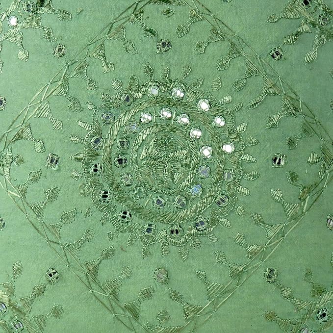 Eyes of India Embroidered Decorative Boho Throw Pillow Cover with Mirrors, Handmade Bohemian Accent Cushion Case for Sofa Couch Bedroom Living Room (Green, 16" x 16")