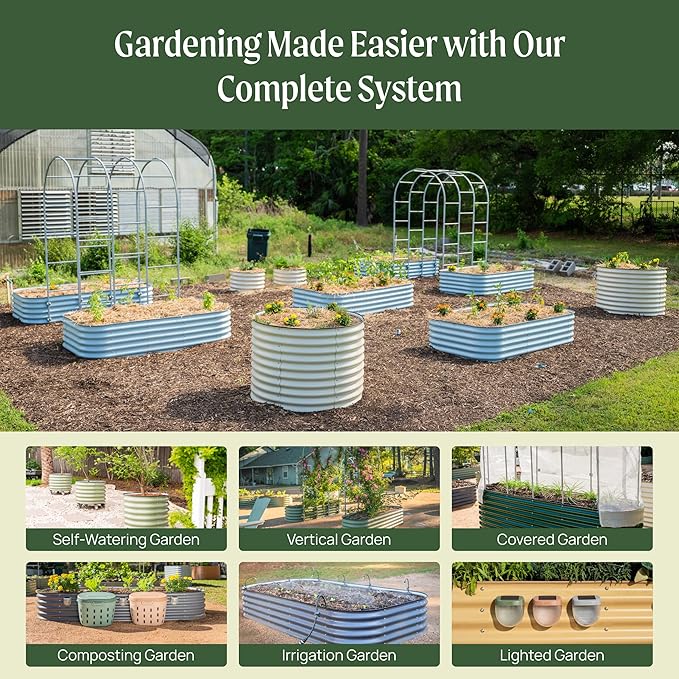 Vego garden 32" Extra Tall Raised Garden Bed Kits,4 in 1 Modular Raised Planter Box for Vegetables Flowers Fruits Oval Metal Raised Garden, Sky Blue