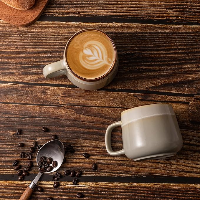 Ceramic Coffee Mugs Set of 4, 12 oz Stoneware Coffee Cups with Comfortable Handle for Latte, Tea, Cappuccino, Cocoa -Microwave and Dishwasher Safe - Modern Unique Aesthetic - Reactive Glaze