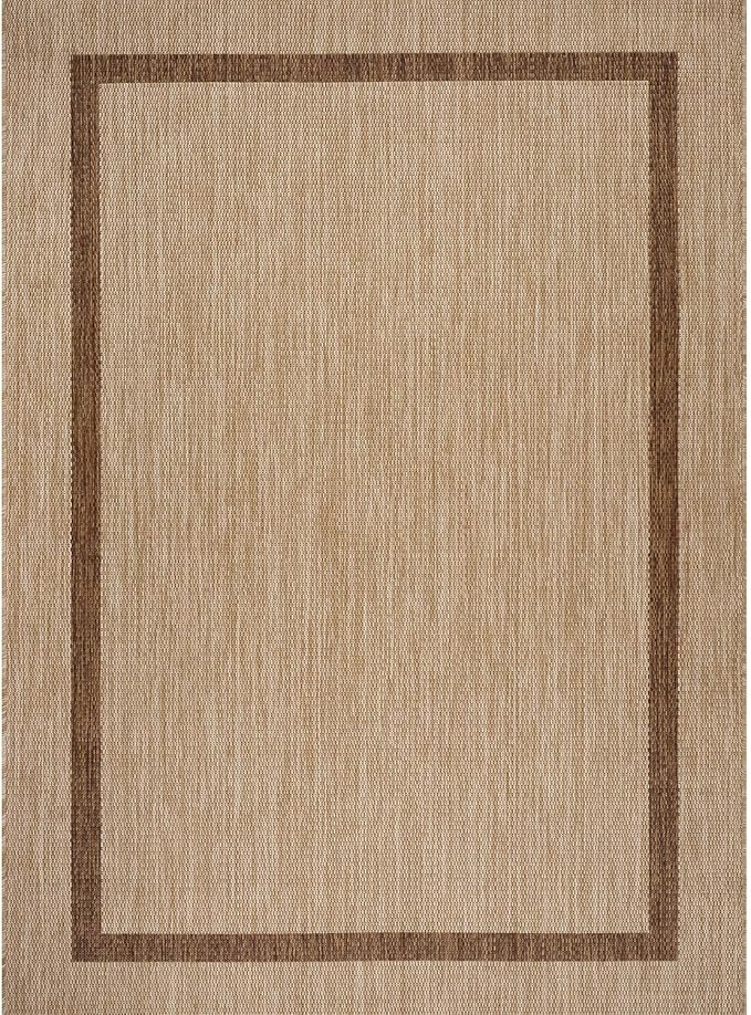 Bordered Outdoor Rug 5x7 Washable Outside Carpet for Indoor Patio Porch Waterproof Easy Cleaning Non Shedding Area Rugs Jute Beige - Nut Brown 5 x 7