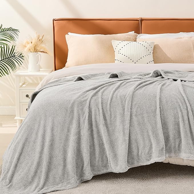 EMME Muslin and Fleece Queen Blanket Reversible - 80"*90" Grey Soft Warm Throw Blankets for Couch Bed Picnic Travel Bed