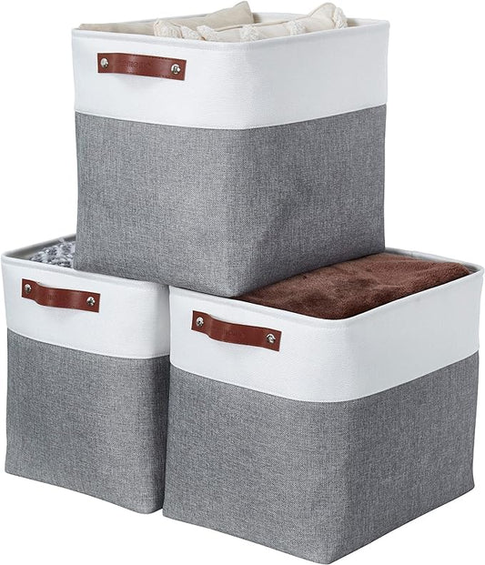 DECOMOMO Extra Large Storage Baskets 54.5L Fabric Storage Bins for Organizing Linen Closet, Toys, Nursery (Slate Grey and White, XXXL - 3 pack)