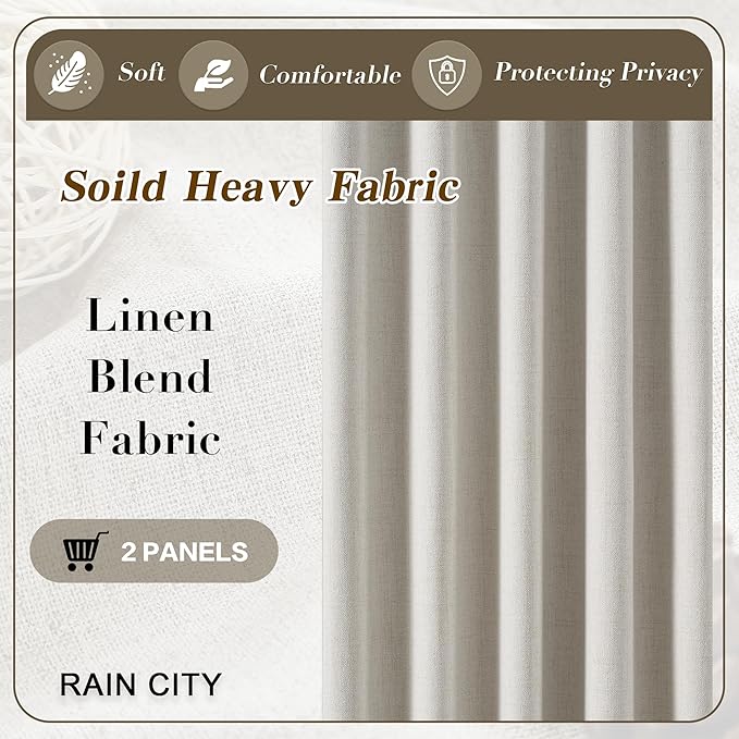 RAIN CITY Natural Birch Extra Wide 70 x 94 Linen Blackout Curtains for Track System,Back Tab 70 Inch Wide Pleated Drapes with Hooks 2 Panels Room Divider Curtains for Patio Sliding Door Living Room