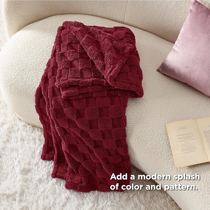 Bedsure GentleSoft Fall Throw Blanket for Couch - Checkered Fleece Red Blankets Gifts for Women Men Girls, Cute Soft Cozy Throw for Bedroom Home Decor Gifts, 50x60 Inches