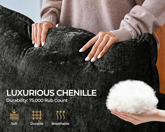 Oversized Modular Sofa Comfy Cloud Couch with Storage, Extra Deep Plush Sectional Sofa Set for Living Room, Covers Washable, Chenille, Olar (Black, 6-Seater with 2 Corners, u-Shaped)