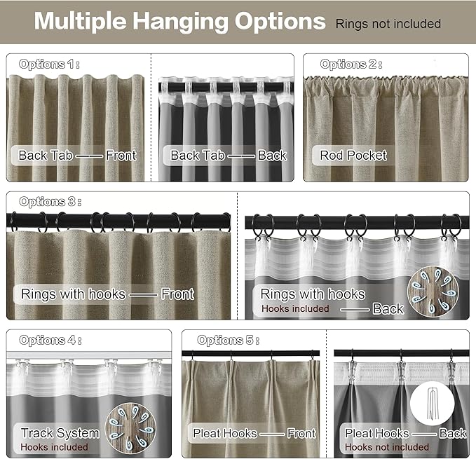 RAIN CITY Light Taupe Blackout Linen Blend Curtains 2 Panels,70 Wide Back Tab Pinch Pleated Look Window Drapes with Hooks,Track System Curtain Panels for Sliding Door Modern Farmhouse 70x90 Inch