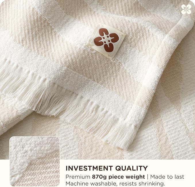Bedsure 100% Cotton Throw Blanket for Couch - Chenille Woven Textured Blanket Gifts for Women, Cozy and Soft for All Seasons, Home Decor Boho Throw for Bed, Sofa, Oat Milk, 50x60 Inches