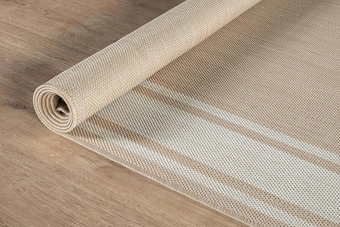 Beverly Rug Large Outdoor Rug 10x14 Modern Bordered Area Rugs for Indoor and Outdoor Patio Deck Porch Garden Waterproof Weather Sun Resistant Washable Outside Carpet (10 x 14 Beige)