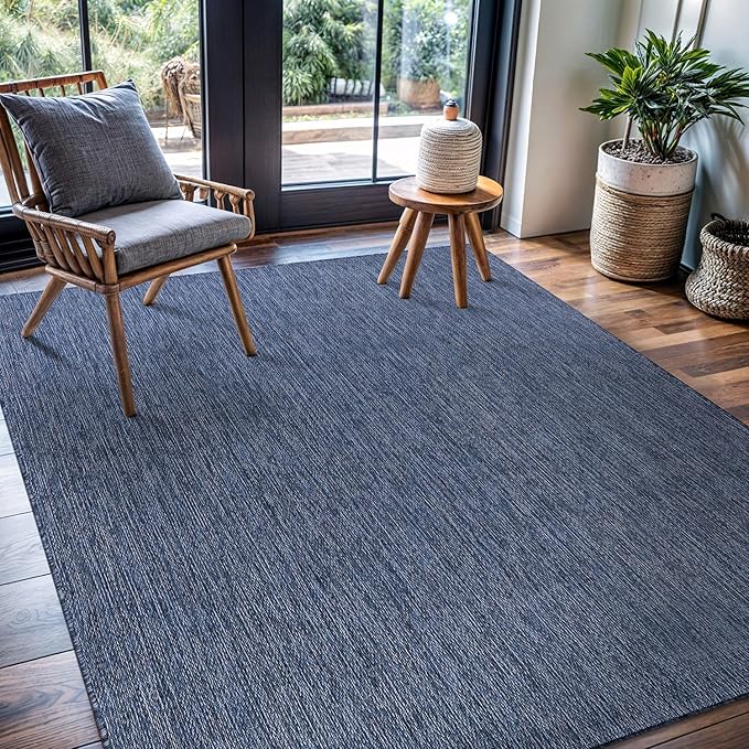 CAMILSON Outdoor Rug 5x7 Modern Area Rugs for Indoor and Outdoor Patios and Porches - Waterproof, Washable, Non-Shedding, Easy-to-Clean Outside Carpet (5 x 7, Solid - Navy Blue)