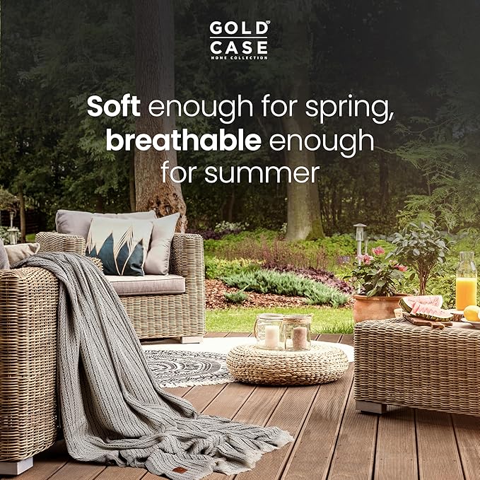 Gold Case Throw Blanket for Bed – 100% Recycled Turkish Cotton Bed Blanket – Decorative Throw Cotton Blankets for Living Room & Bedroom – Woven Twin Blankets - 71x90 - Grey