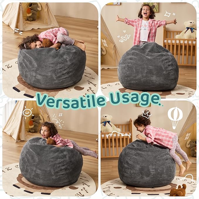 Bean Bag Chairs Teardrop Bean Bag Chair Beanbag Chair with Memory Foam Filled Machine Washable Cover for Living Room, Bedroom (Small,Grey)