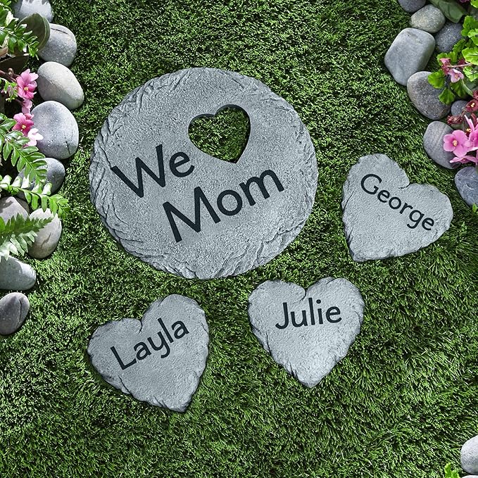 Let's Make Memories Personalized Garden Stone - Resin - Custom Garden Décor - Round Stone with Heart Cutout - for Dad - for Father's Day