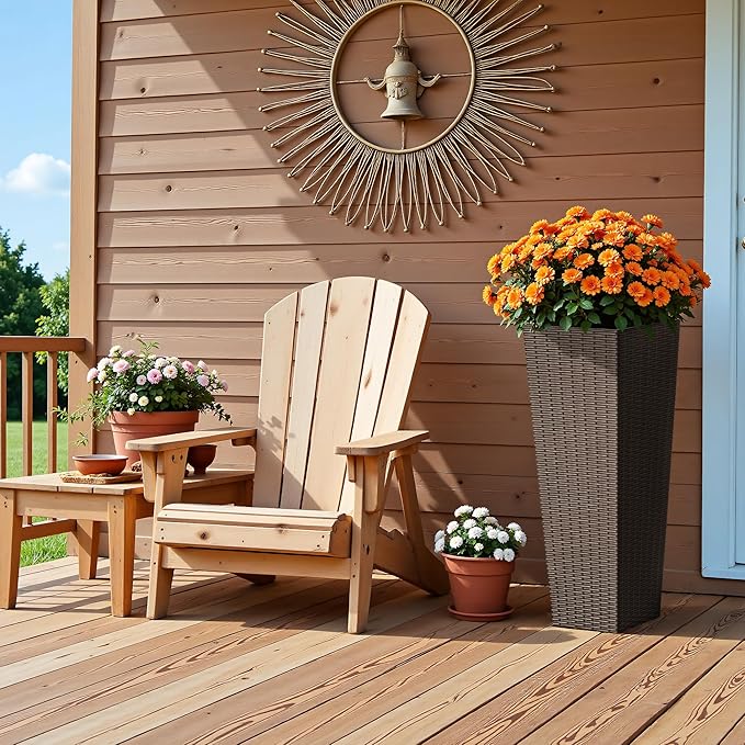 Devoko Resin Tall Planters for Outdoor Plants Set of 2, Large Taper Outdoor Planter Pots with 4 Drainage Holes, Flower Pots Modern Decor for Porch, Patio, Backyard, Home Garden (Brown, 32")