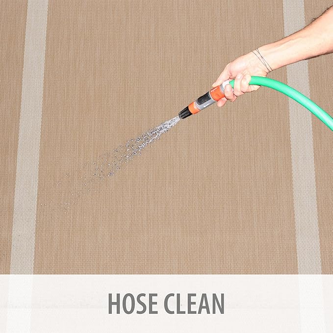 CAMILSON Outdoor Rug 6x9, Modern Outside Rugs for Patios Porches Waterproof Durable Washable Non-Shedding, Easy-to-Clean Indoor Outdoor Area Carpet (6 x 9, Bordered - Beige/White)