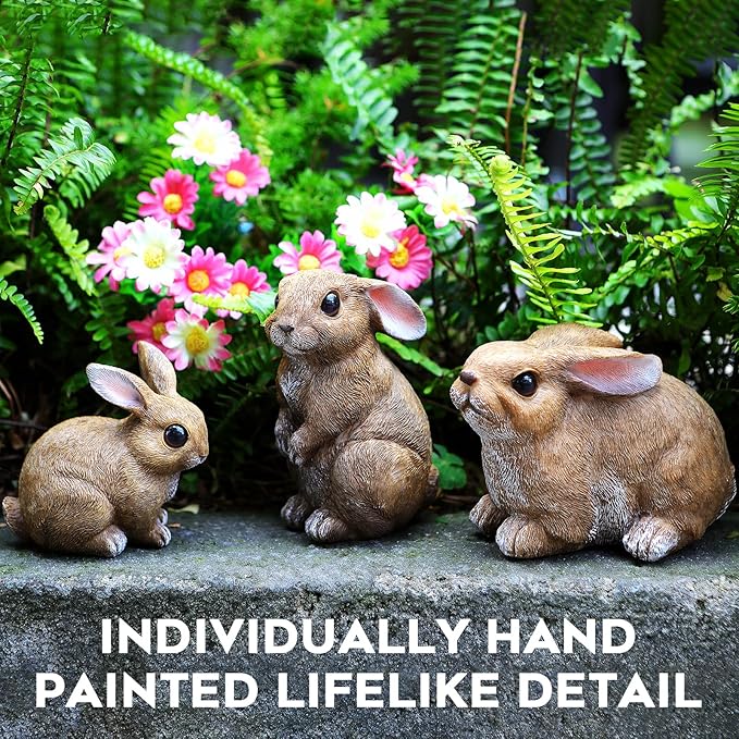 Bunny Decor Yard Decorations Outdoor Set of 3, Bunny Decorations for Home Garden Outdoor Statues, Easter Rabbit Figurines mom Gifts