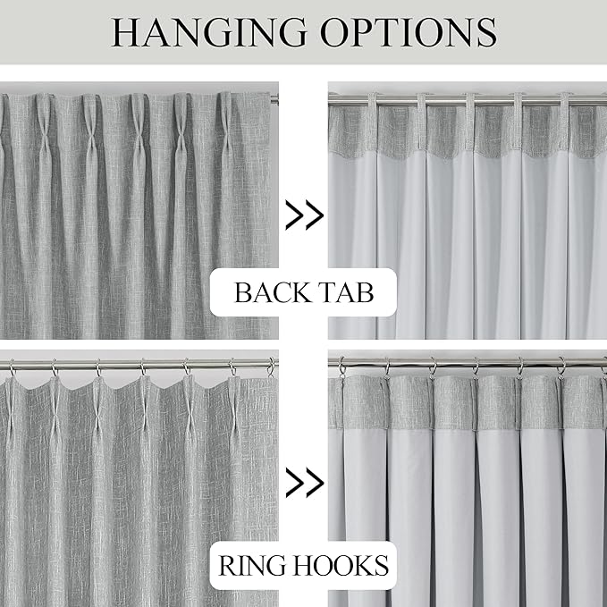 Vision Home Silver Gray Pinch Pleated Full Blackout Curtains Room Darkening Window Curtains 72 inch for Living Room Bedroom Thermal Insulated Pinch Pleat Drapes with Hooks Back Tab 2 Panel 40" Wx72 L