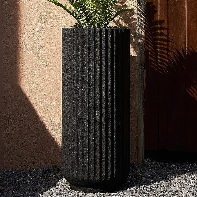 31.5 Inch Tall Roman Column Concrete Planter（14.2Dx31.5H，36 Pounds）,Durable All-Weather Use with Drainage Holes,Large Tall Round Planter for Outdoor Indoor Plants