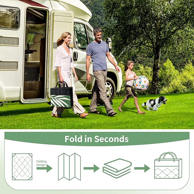 GENIMO Outdoor Rug 9' x 12' Waterproof for Patios Clearance, Reversible Outdoor Plastic Straw Camping Rug Carpet, Large Area Rugs Mats for RV, Picnic, Backyard, Deck, Balcony, Porch, Dark Green&White